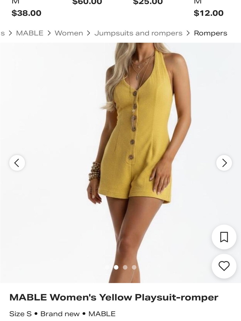 MABLE Yellow Halter Button-Front Romper - Picture 2 of 9